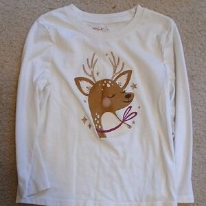 Cat & Jack White Long Sleeve Shirt with Deer Design